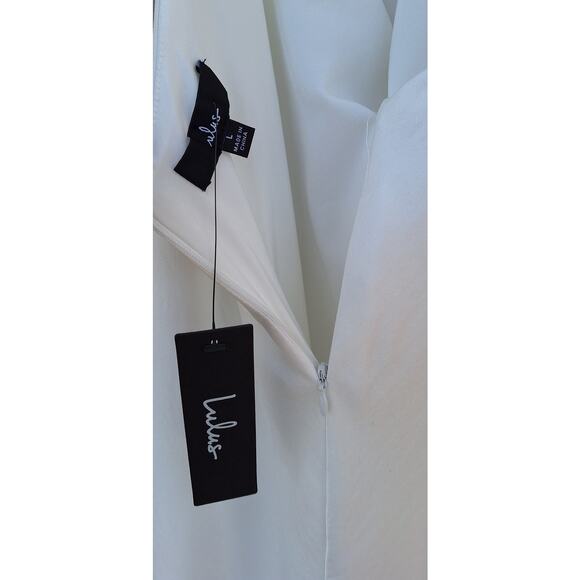 Lulus White Satin Slip Dress Halter Criss Cross Neckline Side Slit Low Back Sz L - Picture 2 of 12